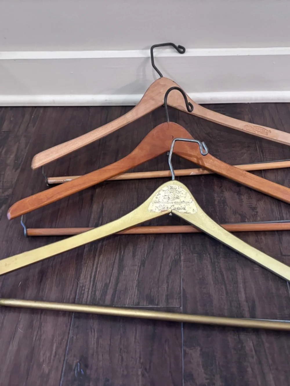 5 Wood Suit Hangers w/ Bar Vintage For Jacket Pants - Wooden Batts